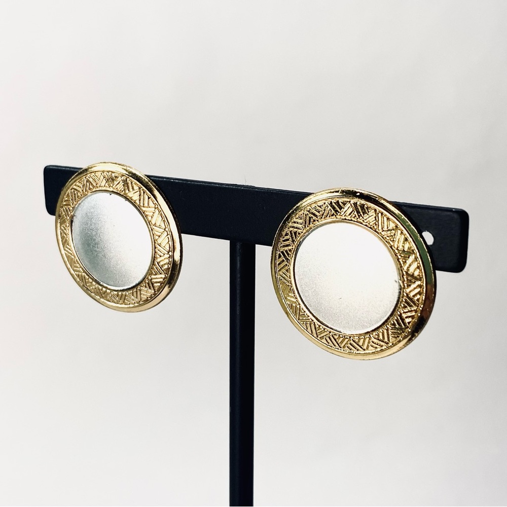Vintage Nuri Signed Round Silver Gold-tone Post Stud Earrings